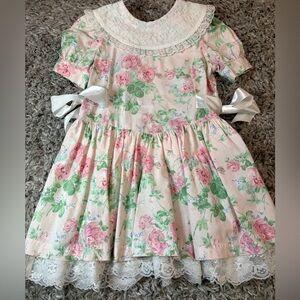 SWAT 6X✨VINTAGE Kids Floral Lace Trim Dress with Bow Accents excellent condition